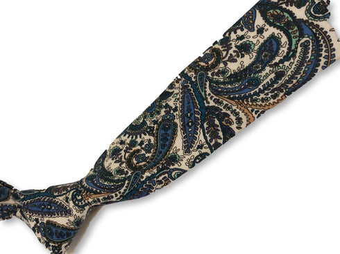 dark navy blue and turquoise blue paisley design cotton tie